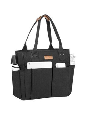 Women's Black 3 Tote Bags Large Utility Bags with Pockets Zip for Teacher Work